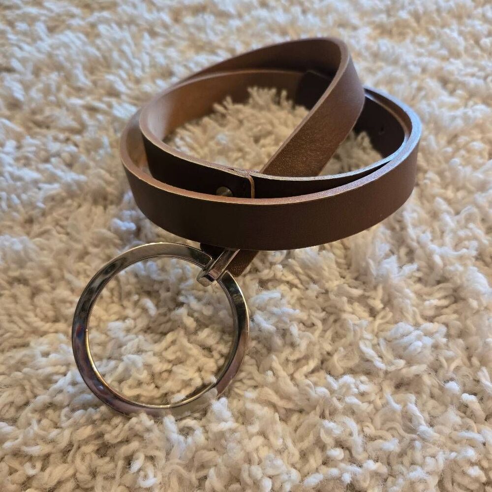 Talbots Brown Leather Skinny Belt Medium Silver Buckle Italy